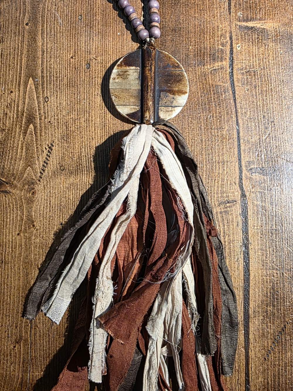 Silk Tassel Necklace- Brown & Cream